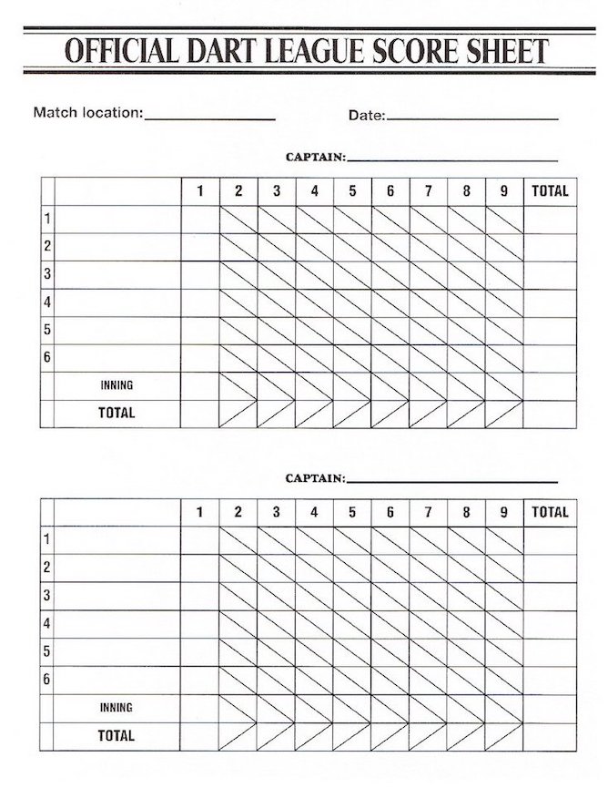 Printable Dart Score Sheet Printable Word Searches